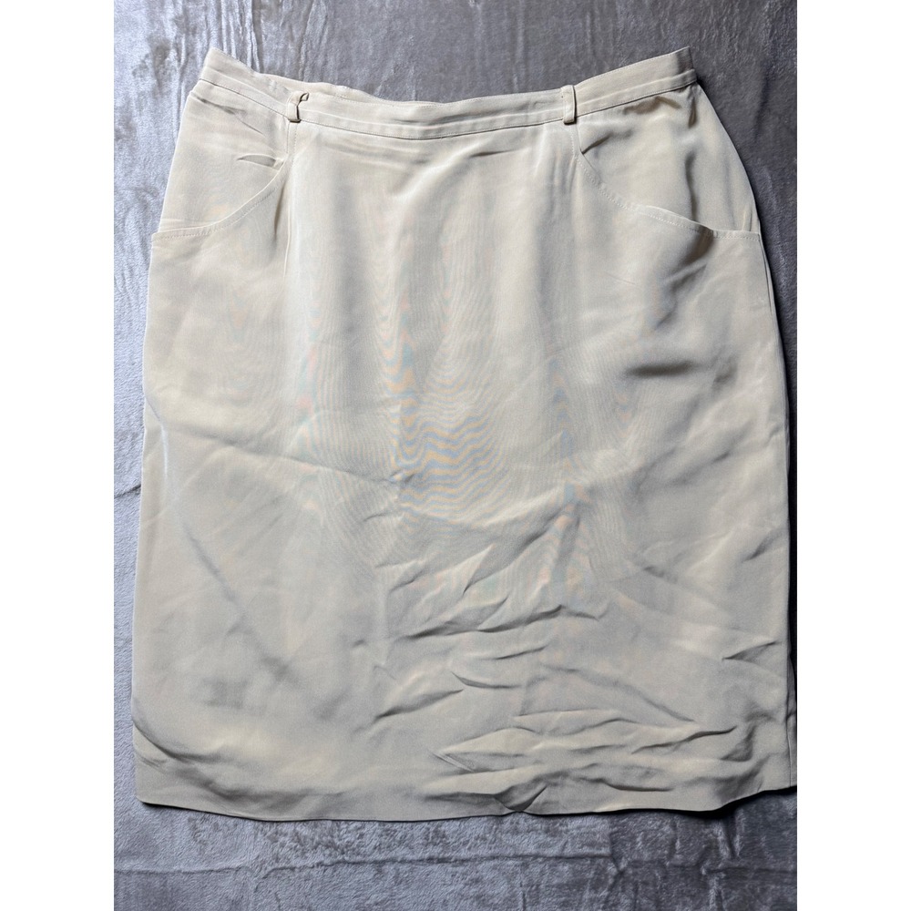 Jones New York Silk Skirt Beige Tan Knee Length Pencil Lined Pockets Womens 14